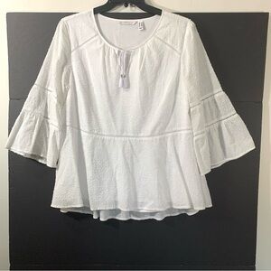 2/$35 Isaac Mizrahi Swiss Dot Blouse Ruffle Slvs